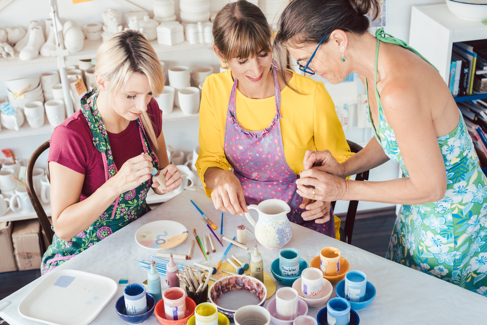 Women Attending a Pottery Painting Workshop